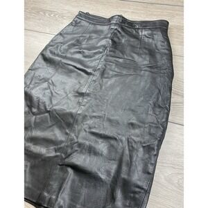 Echtes‎ Leder Women's 100% Leather Midi Skirt Black Size 10